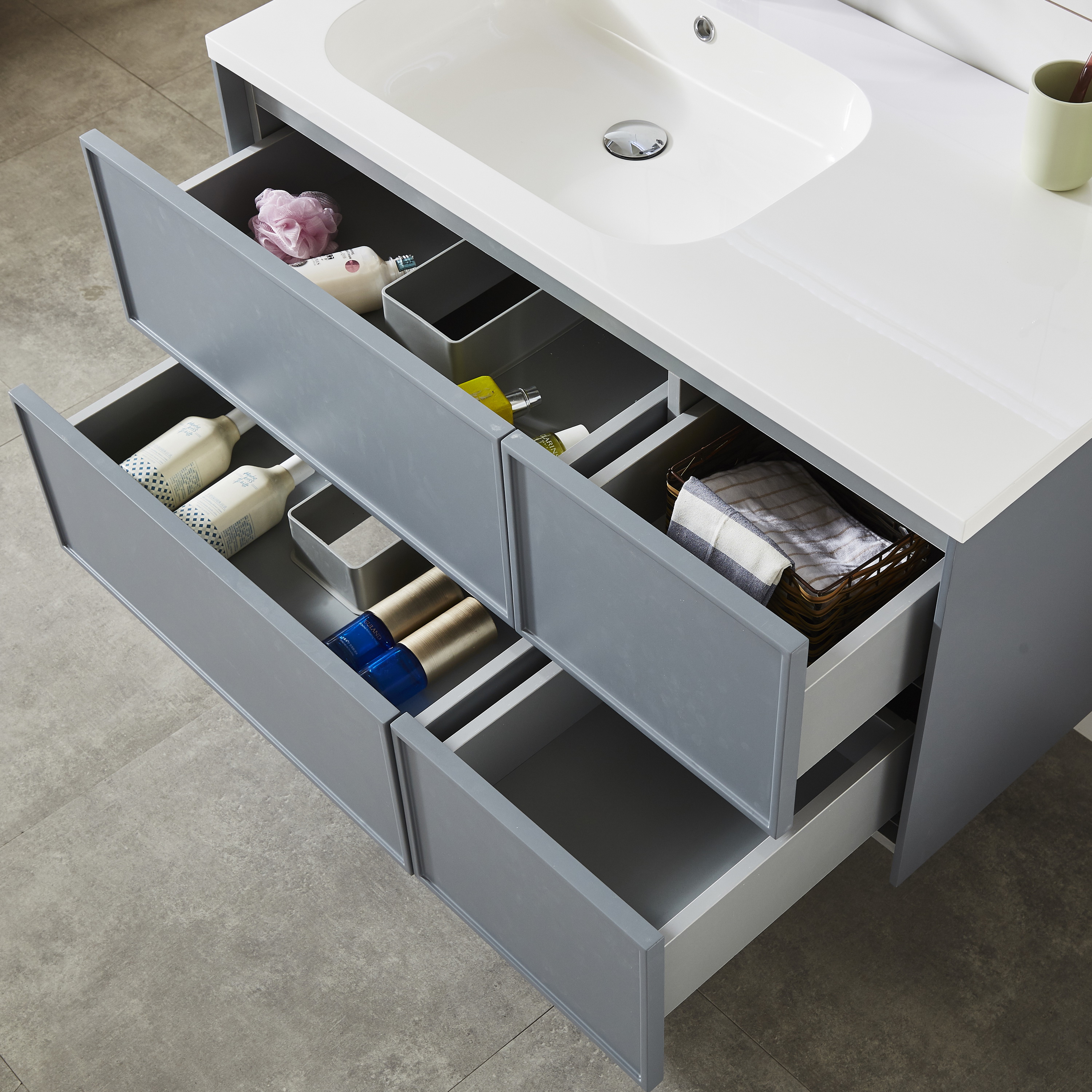 New Design Grauer Moderne Badezimmer-Schrank mit Basin Vanity Set
