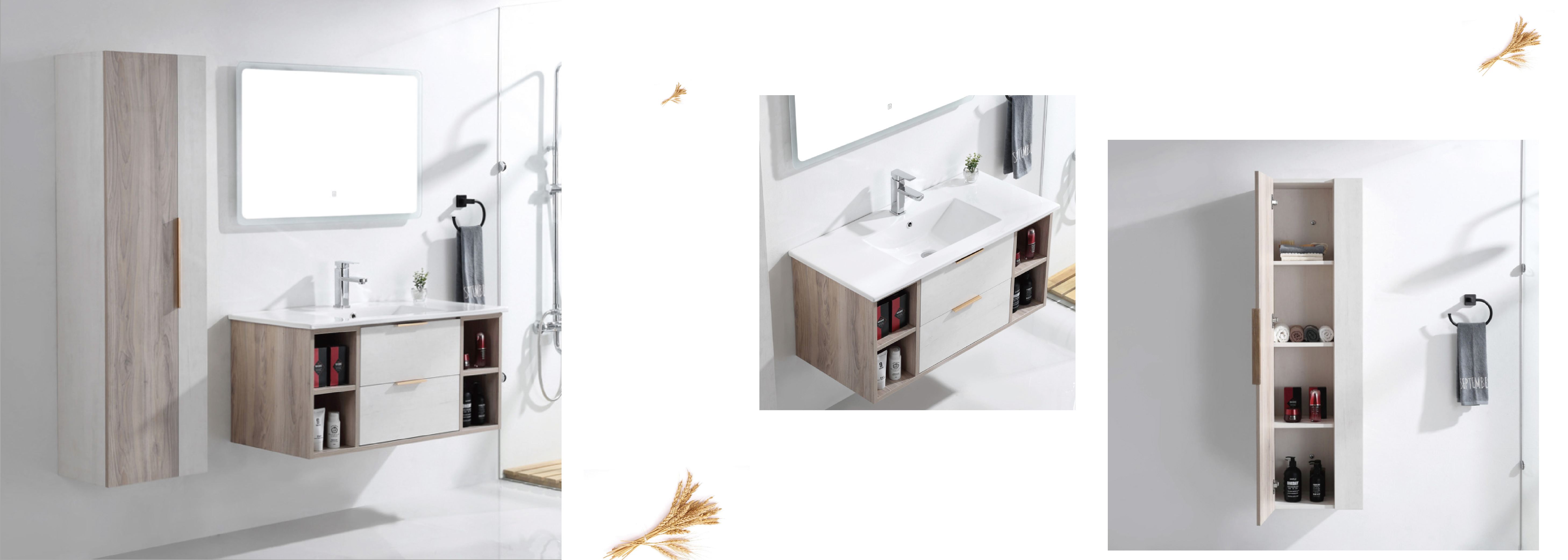 Wandmontage Badezimmereitelkeiten Ideen mit Schubladen Seitenschrank